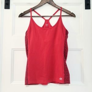 Alo Cool Fit Womens S Red Racerback Yoga Tank Top Strech Ruched Printed Sides